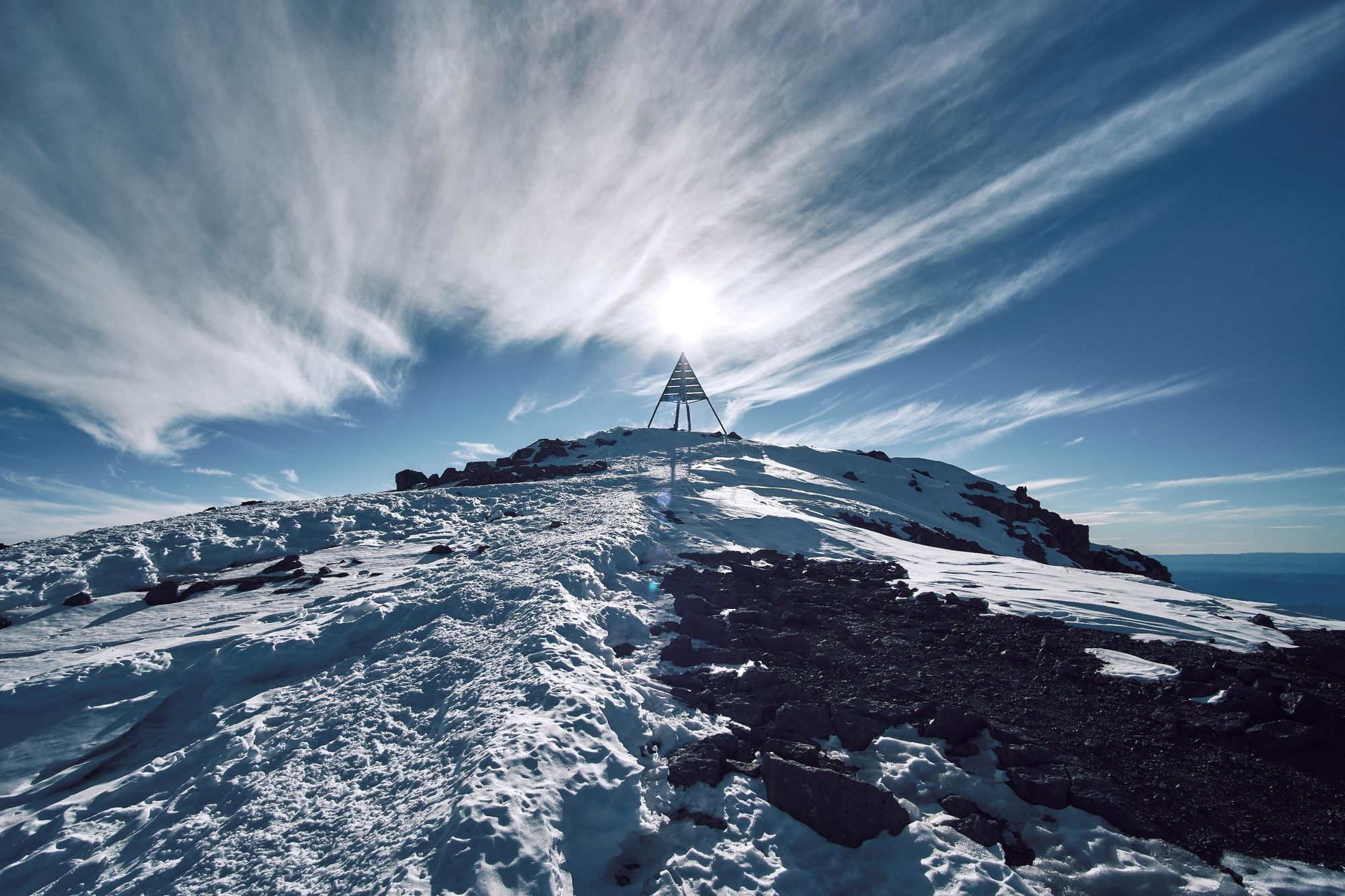 The summit of Mount Toubkal, sprinkled with snow. Photo: Getty