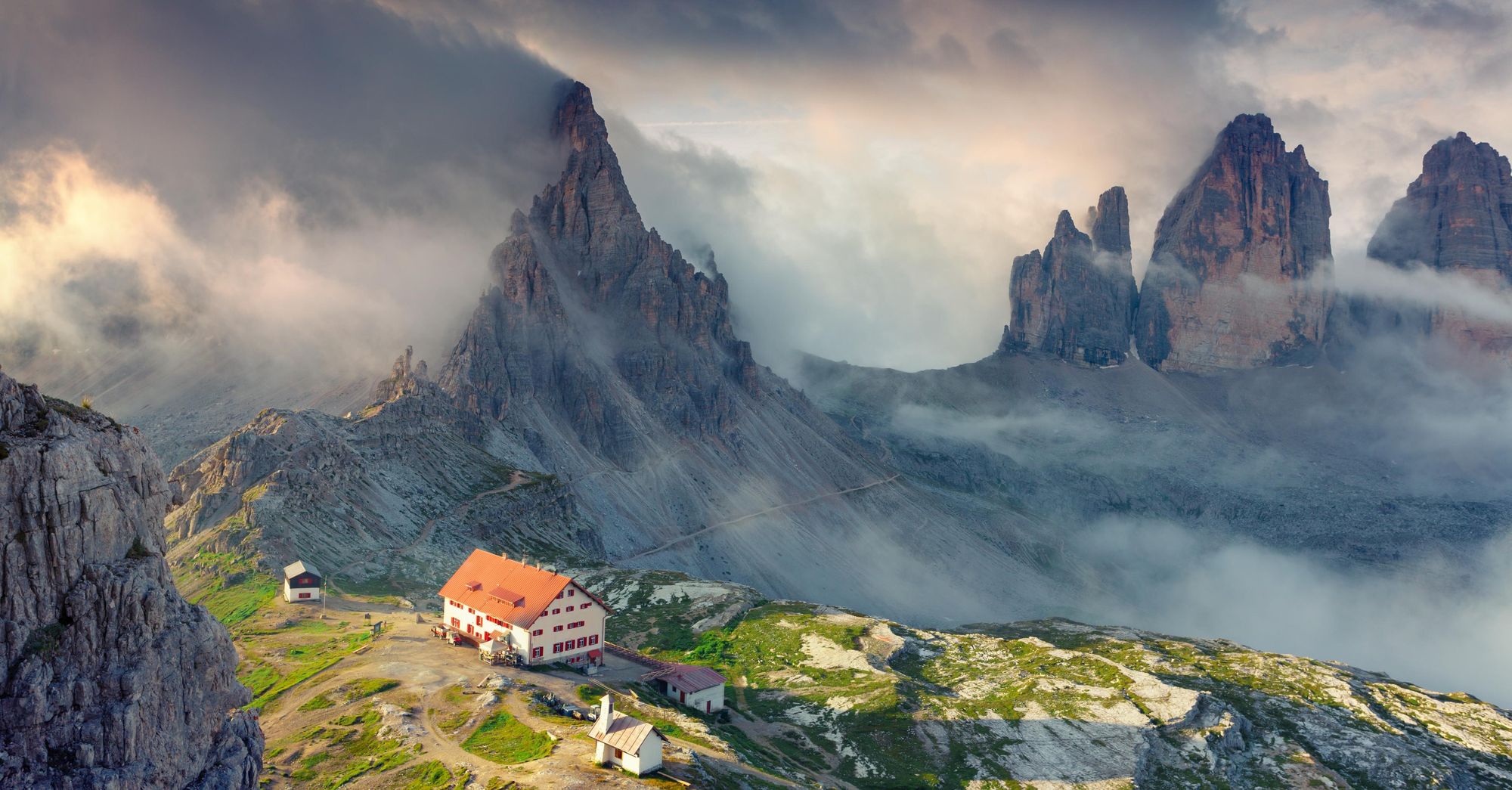 A panorama of the rifugio Lacatelli in National Park Tre Cime di Lavaredo in the Dolomites. Photo: Getty