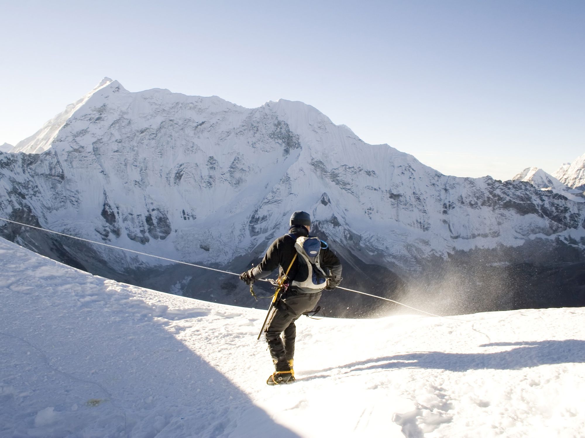 A mountaineer climbing Mera Peak, Nepal.