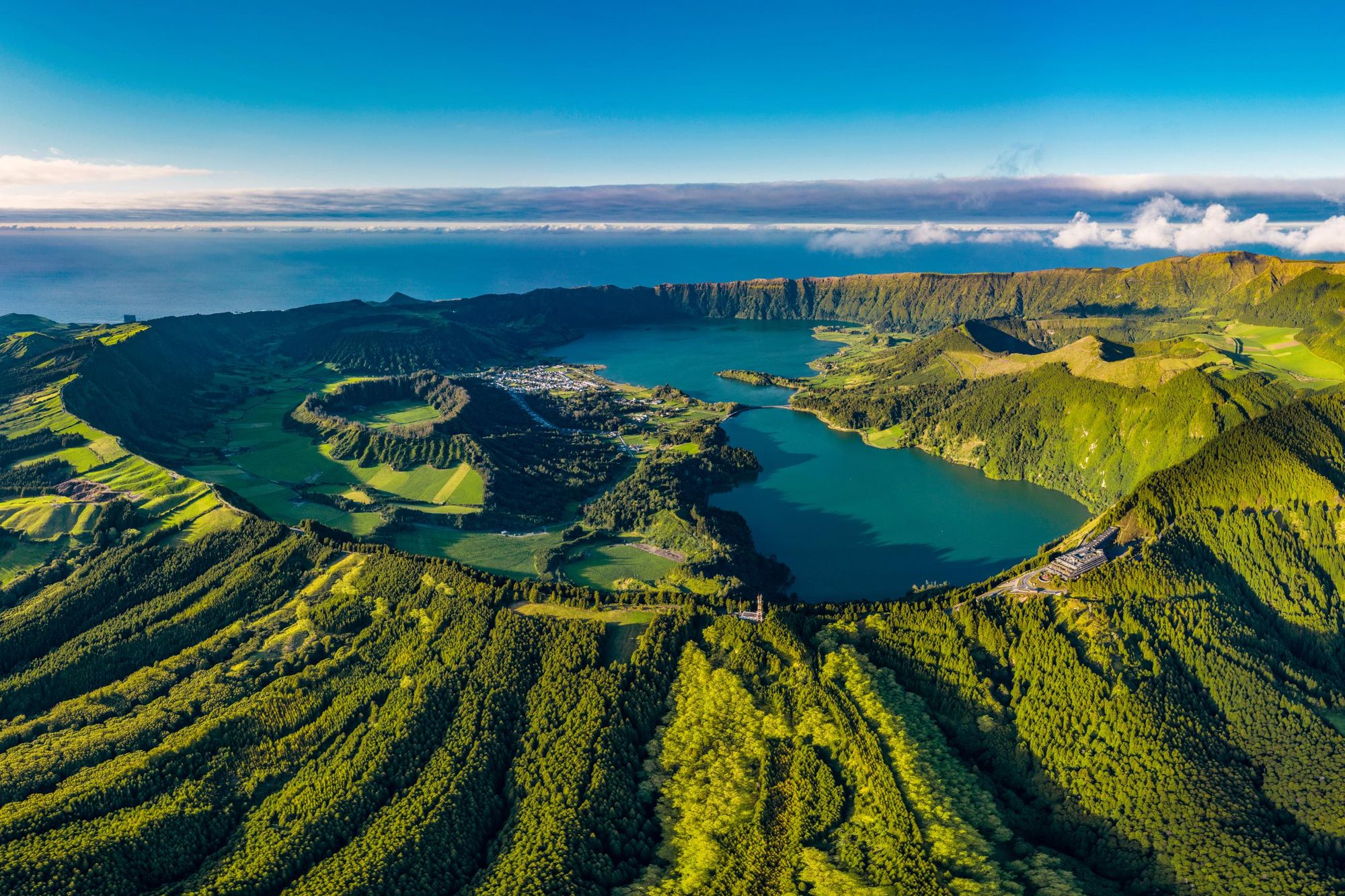 The famous twin lake of Lagoa das Sete Cidades in the Azores. Photo: Getty