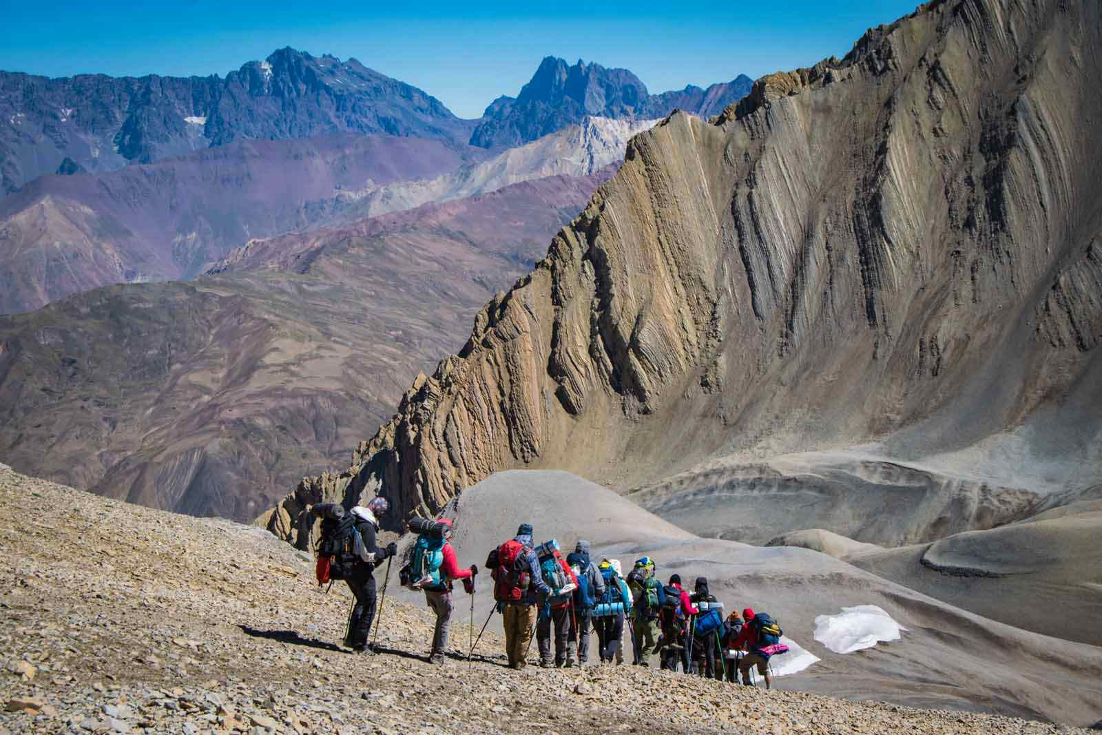 A hiking group make their way through the Andes. Photo: AndesVertical