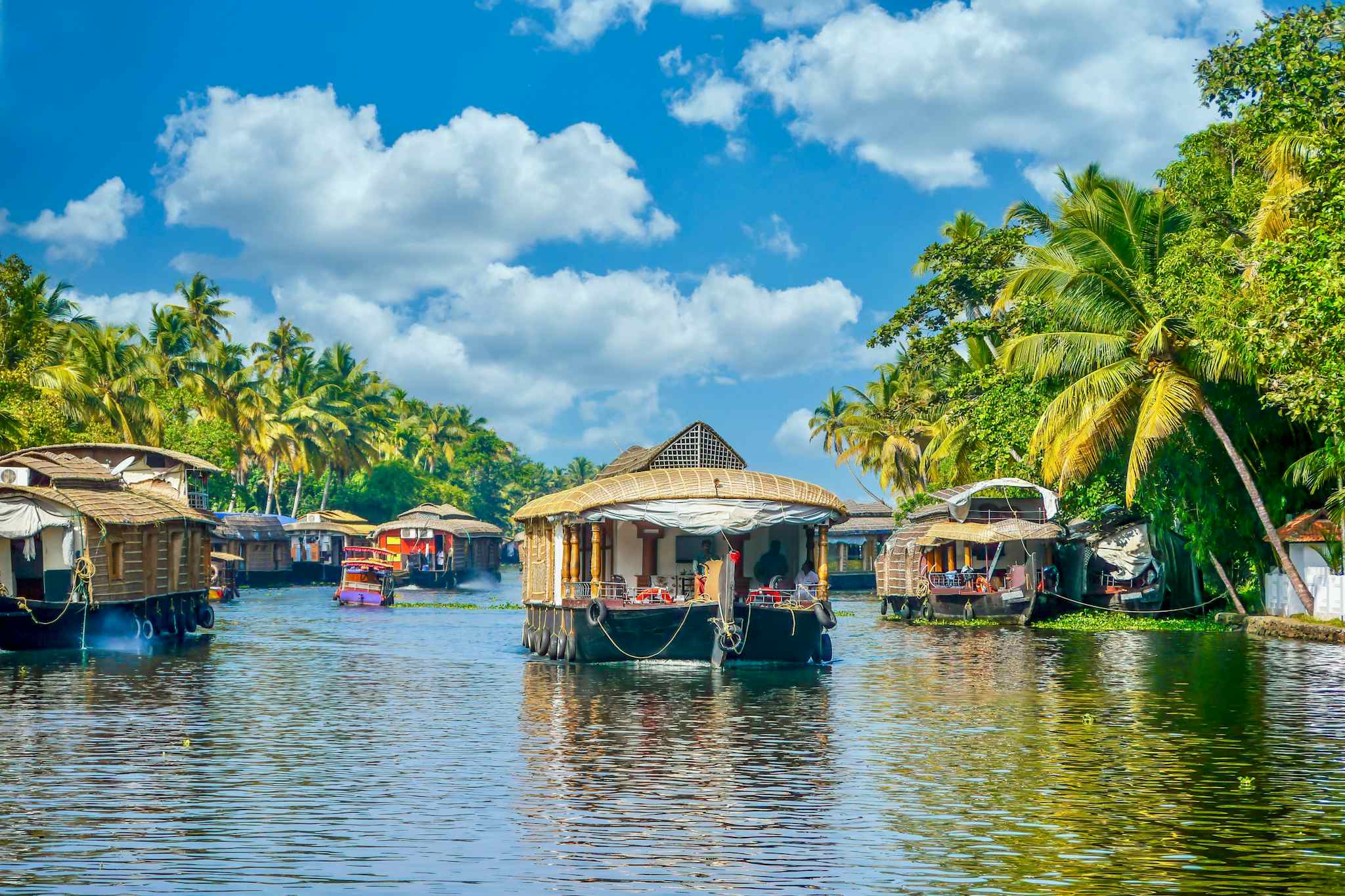 Cruising in a traditional houseboat in the backwaters of Kerala. Photo: Getty