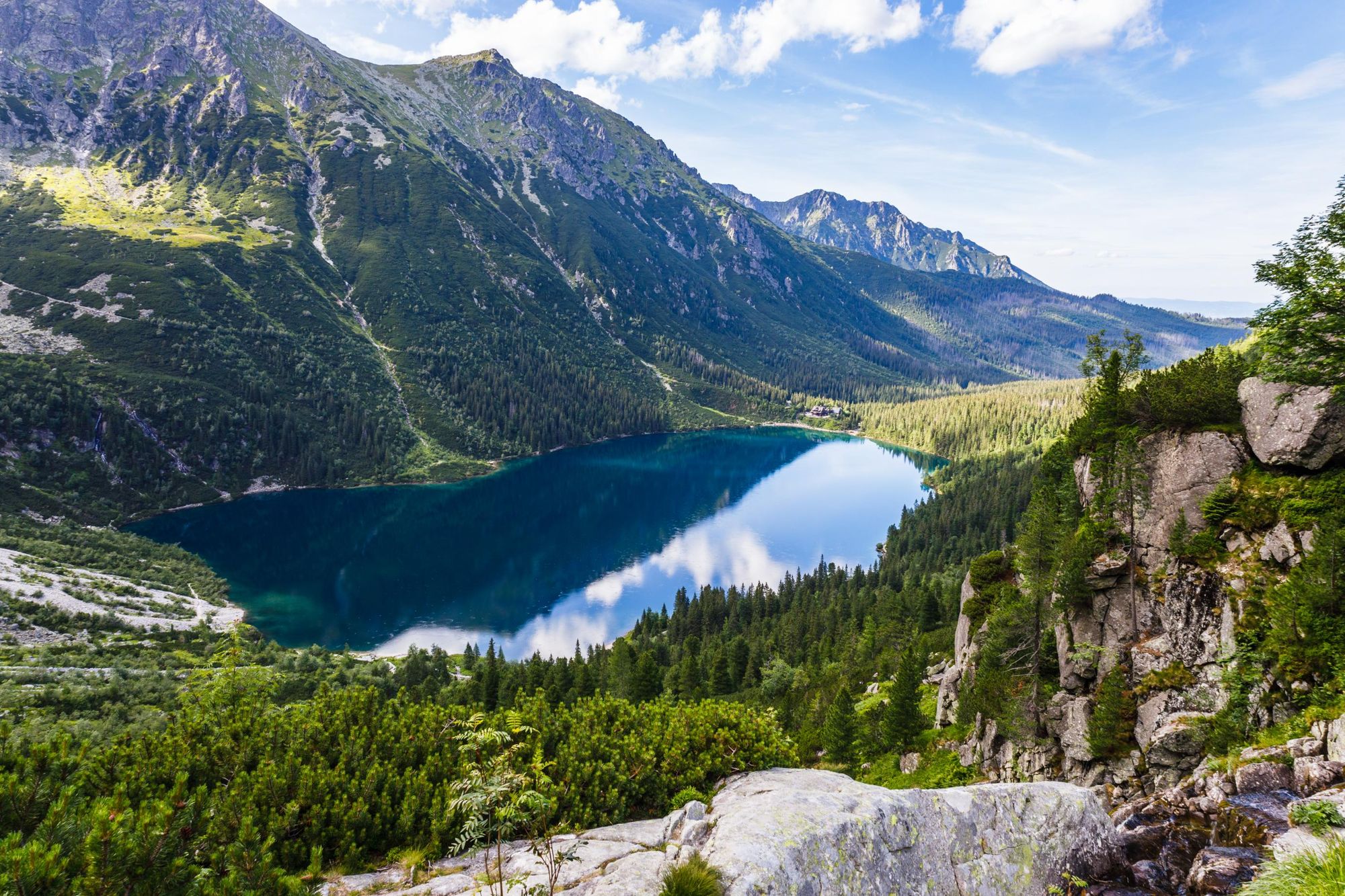 Panoramic view of lake Morskie Oko or the 'Eye of the Sea', in the Tatra mountains near Zakopane, Poland. Photo: Getty