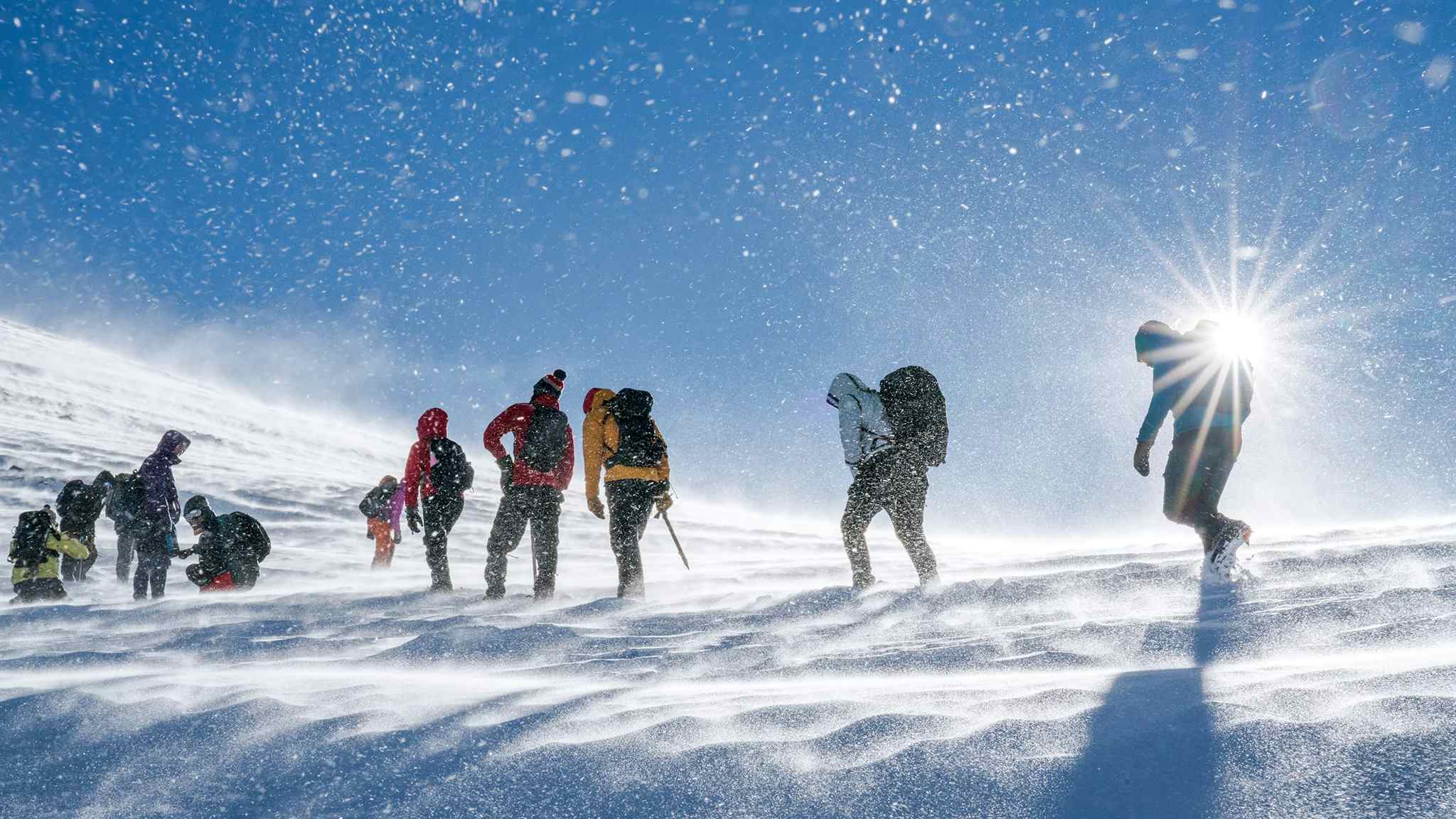 Ascending Mount Toubkal in the winter snow. Photo: Getty