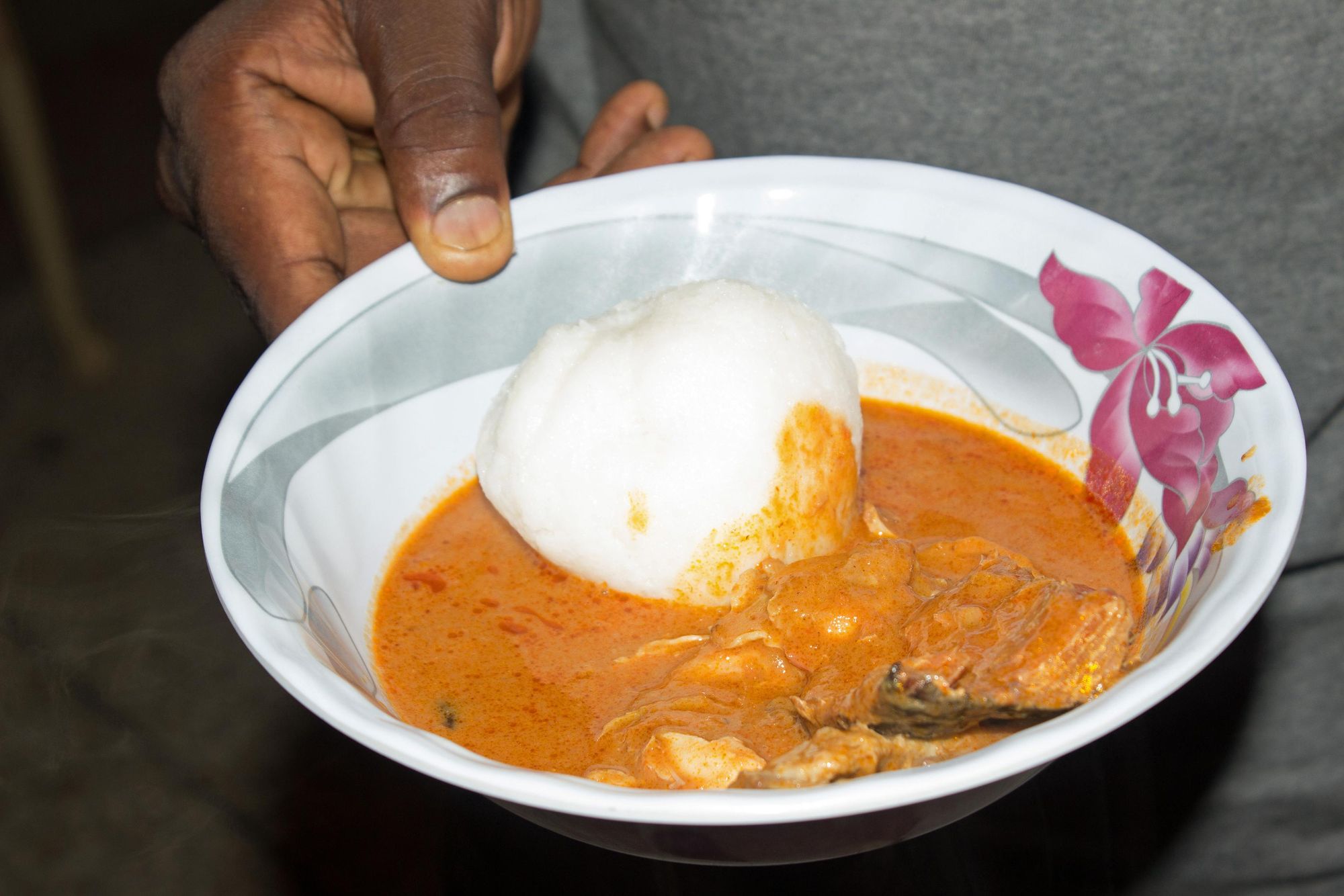 Groundnut soup with banku (a fermented maize and cassava dumpling). Photo: Wikimedia Commons.