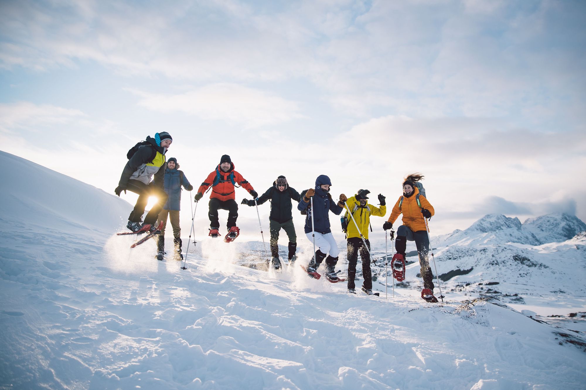 Geared up for winter snowshoeing in Lofoten Islands. Photo: Northern Explorer.