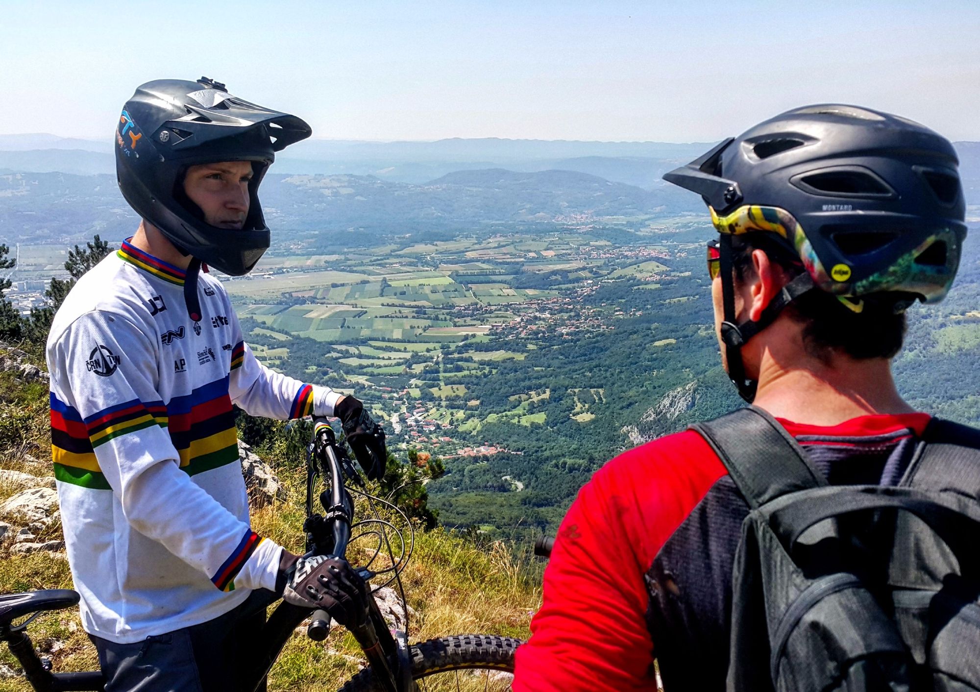 The author with Mitja Ergaver, in the rainbow jersey, in the Vipava Valley in Slovenia. Photo: Stuart Kenny