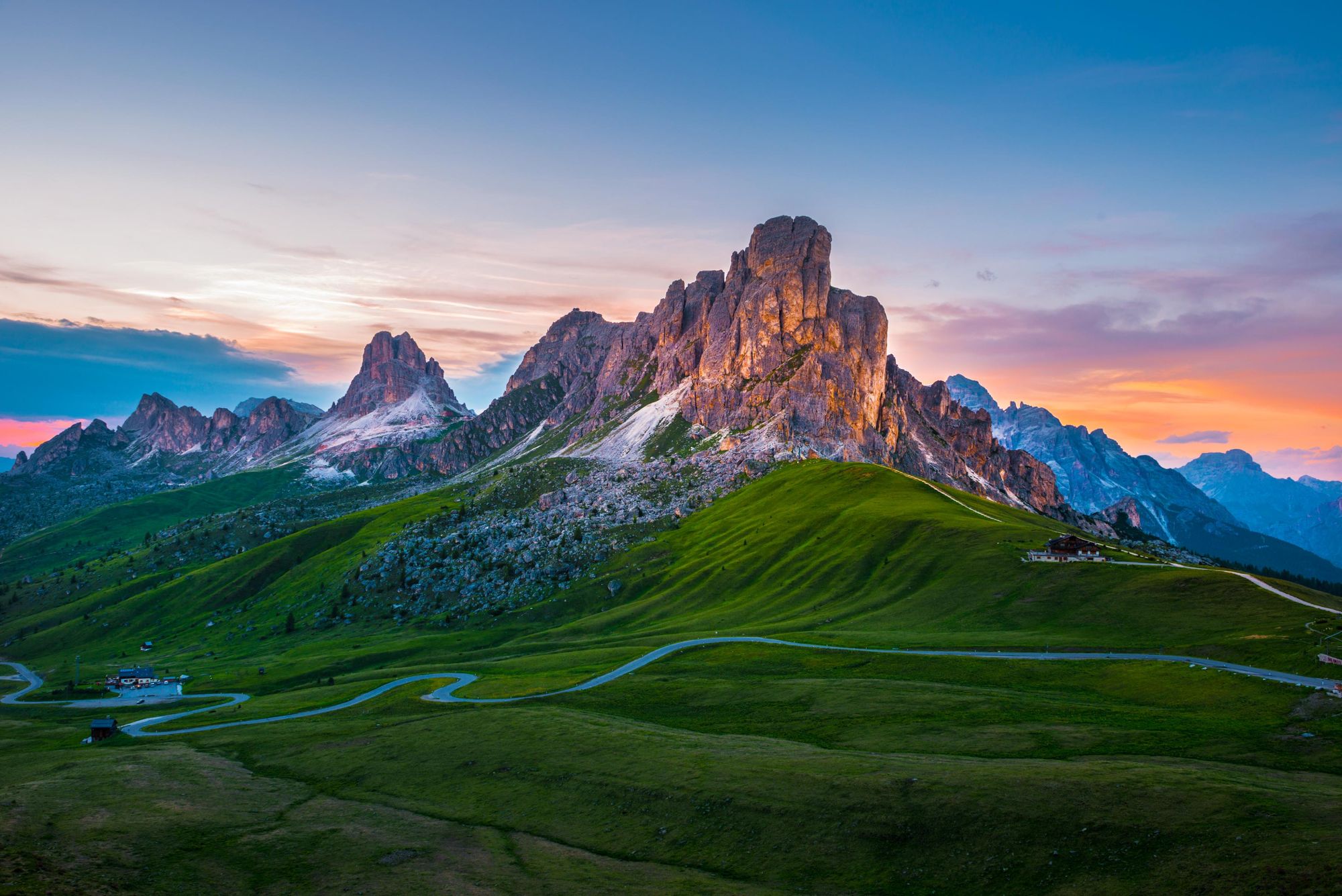 Sunset over the Pass Giau in the Dolomites. Photo: Getty