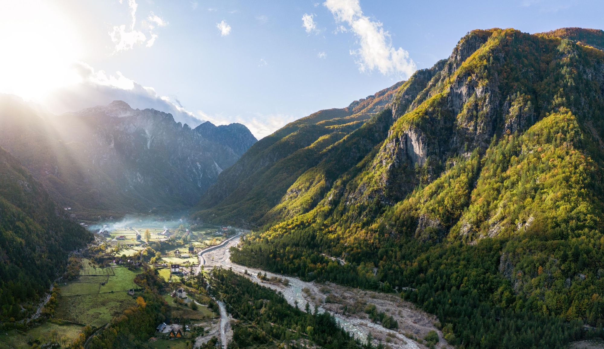 An aerial view of the village of Theth in Albania. Photo: Getty