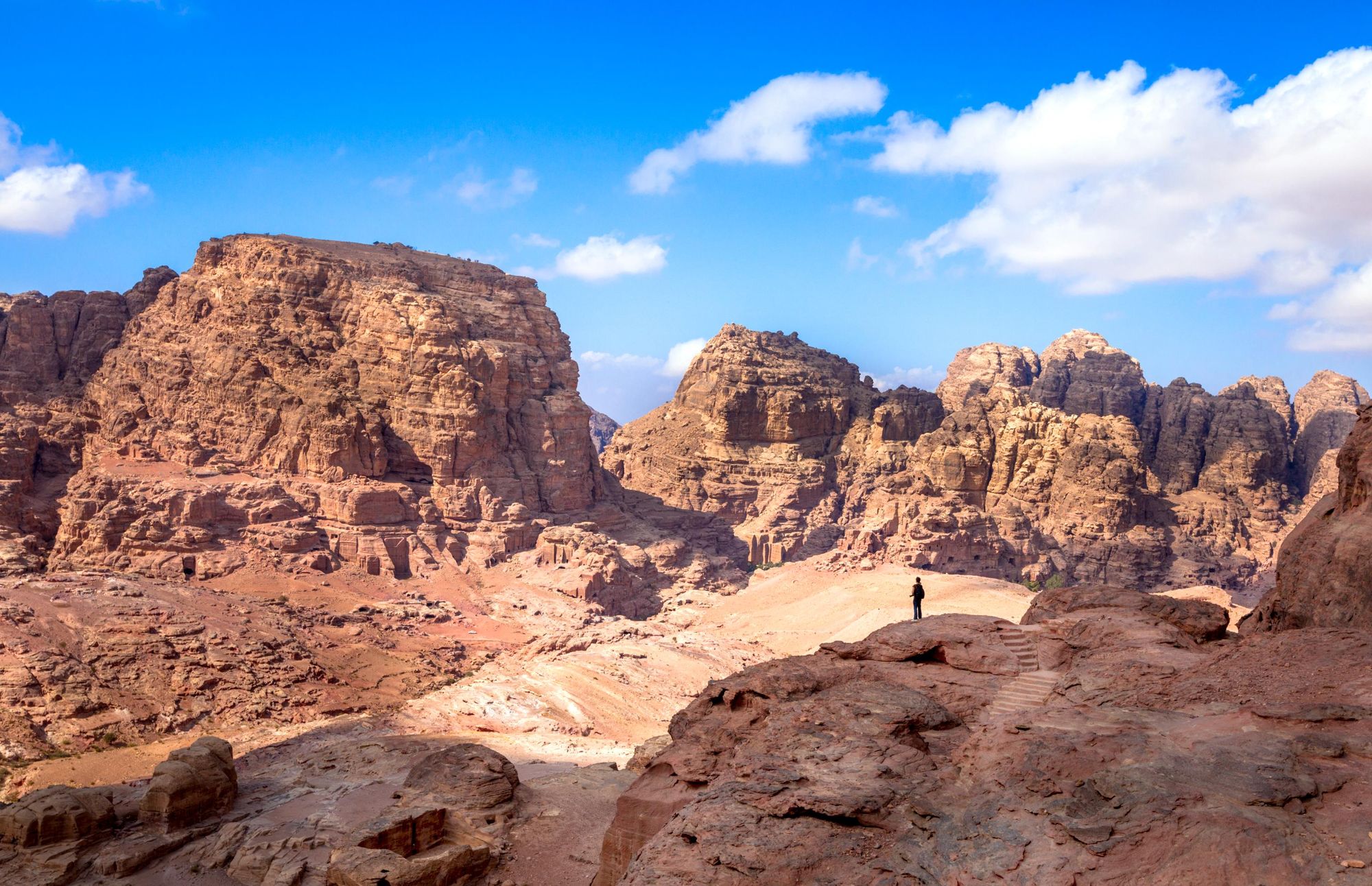 A view of the desert and ancient tombs carved into the rock in Petra, Jordan. Photo: Getty