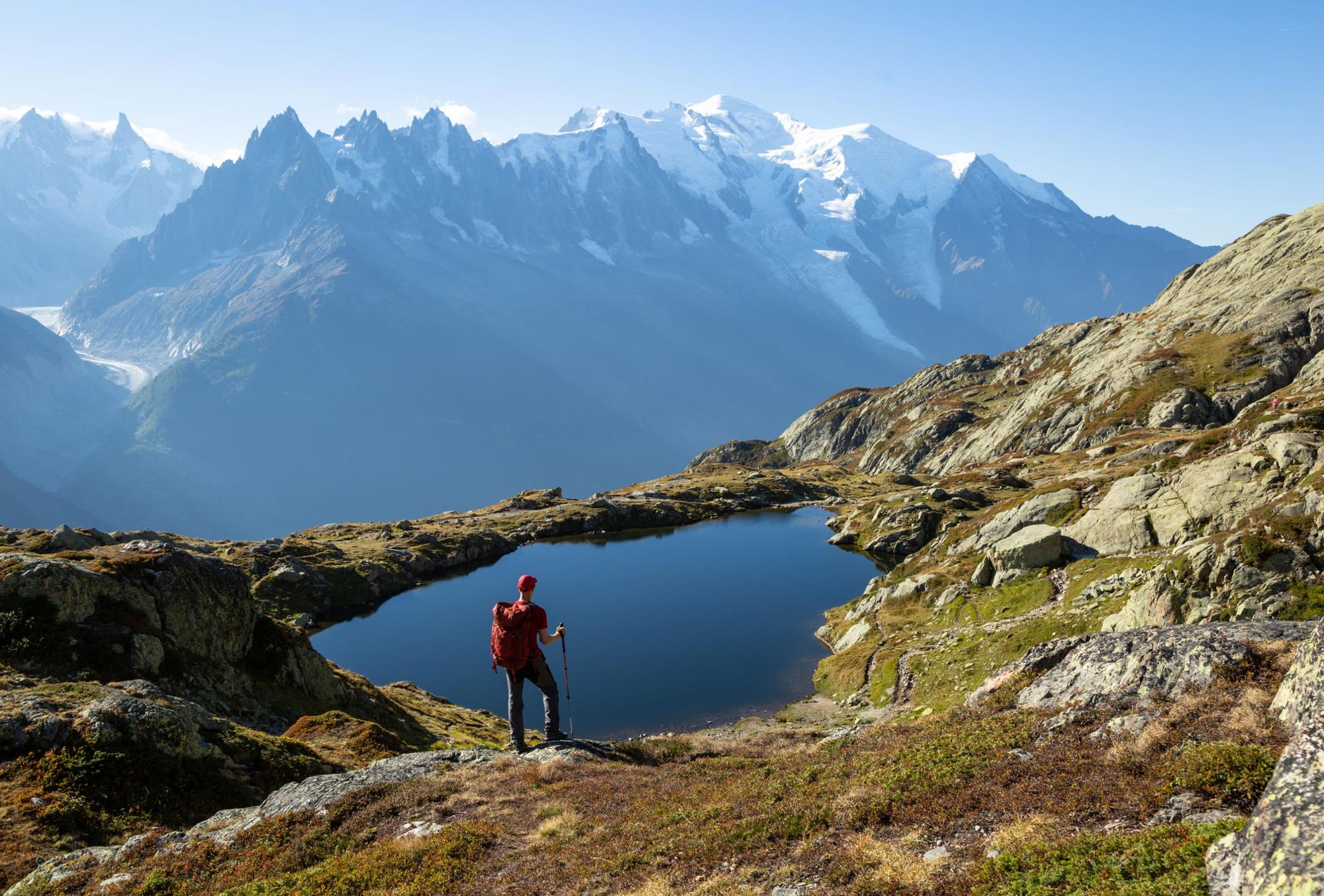 Looking out from the Lac des Cheserys on the famous Tour du Mont Blanc near Chamonix, France. Photo: Getty