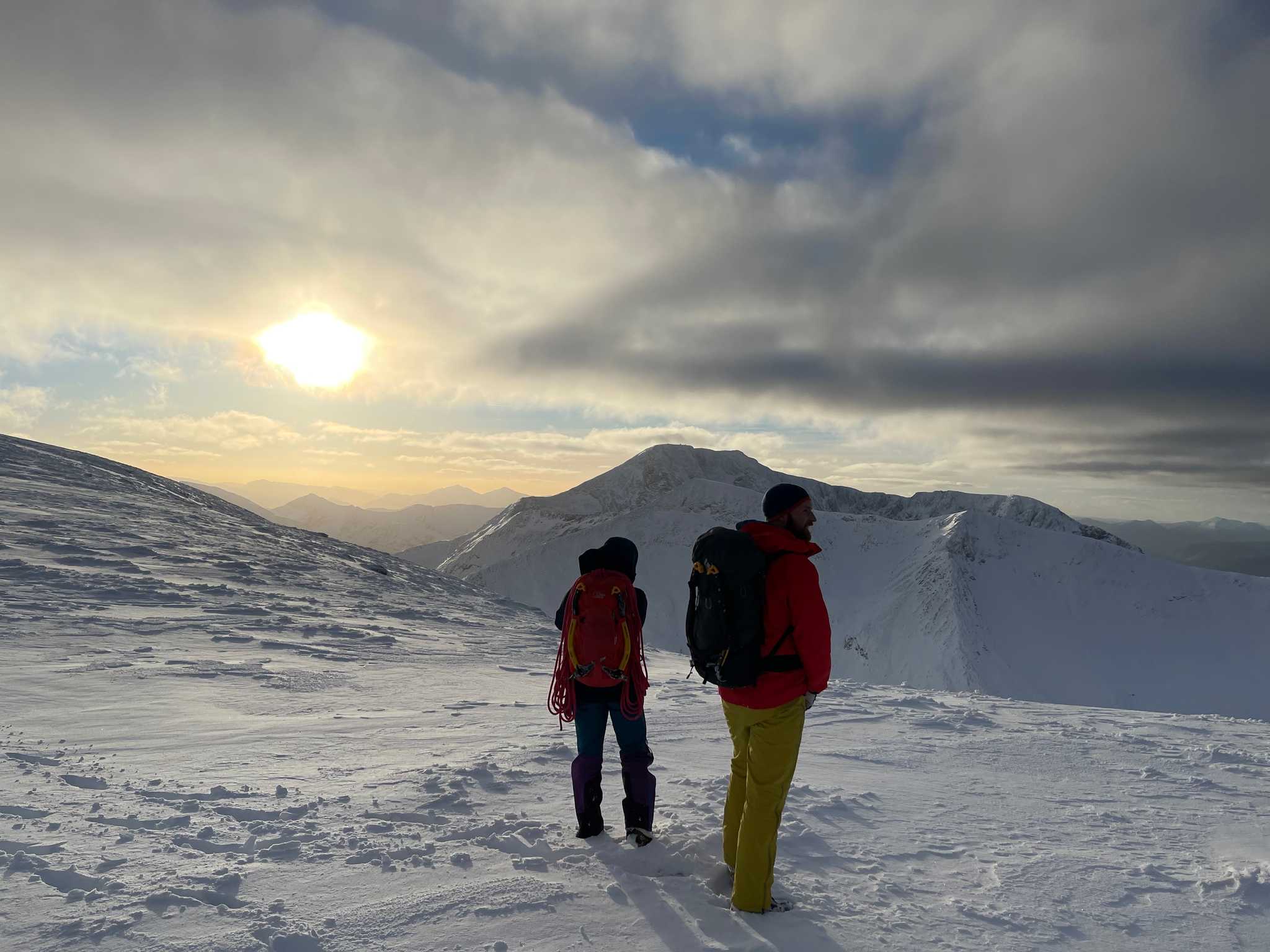 Hikers on Ben Nevis in winter.