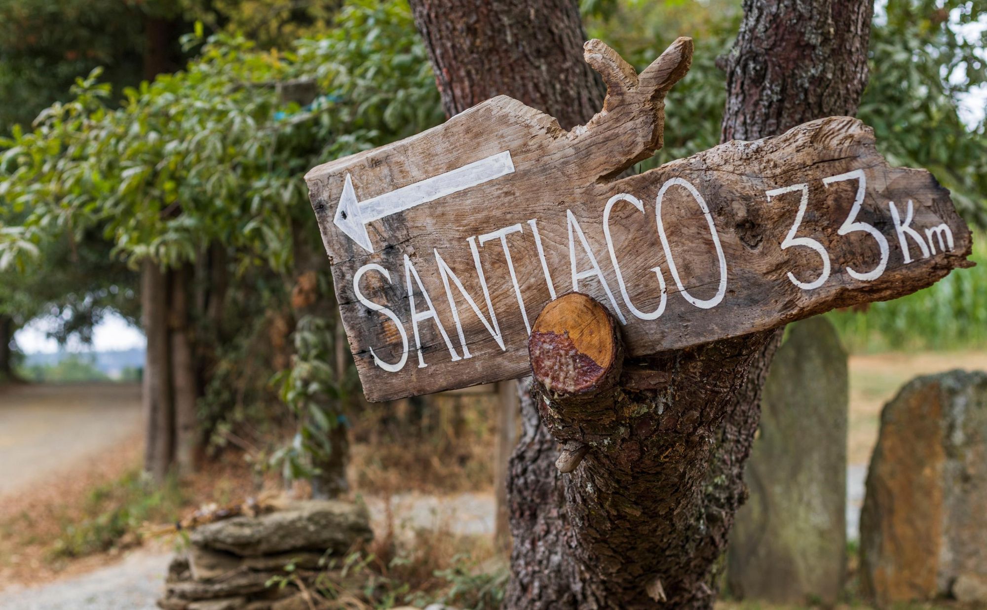 A hand-painted sign on the Camino Santiago. Photo: Shutterstock.