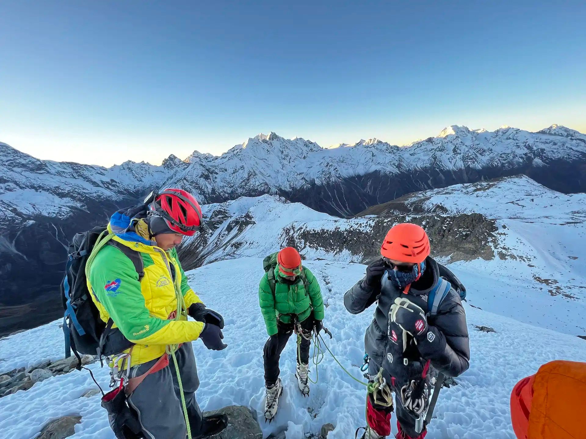 Climbing Yala Peak. Photo: Rowan Brogden.