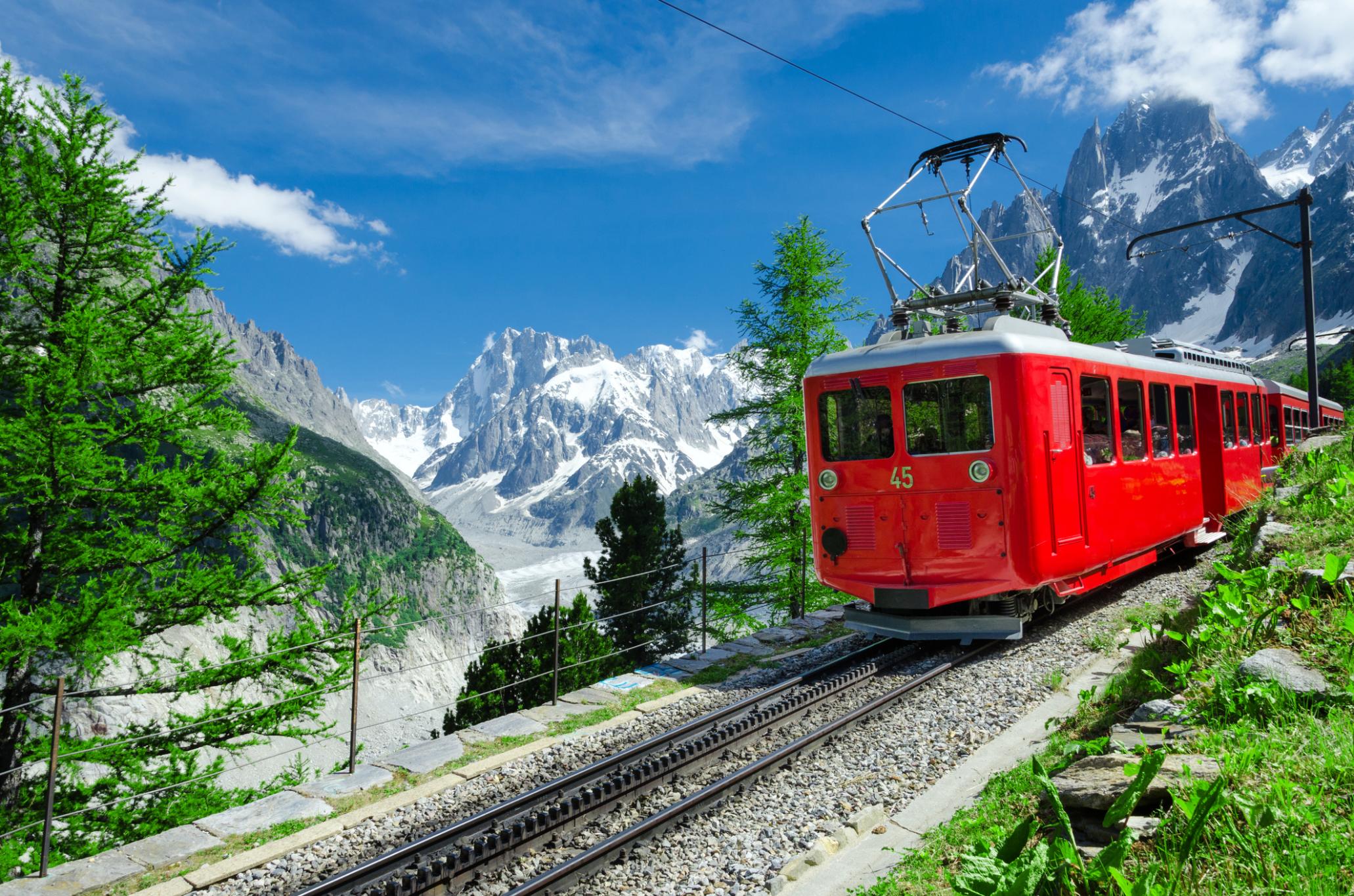 The Mont Blanc Express connecting Martigny in Switzerland to Chamonix. Photo: Getty.