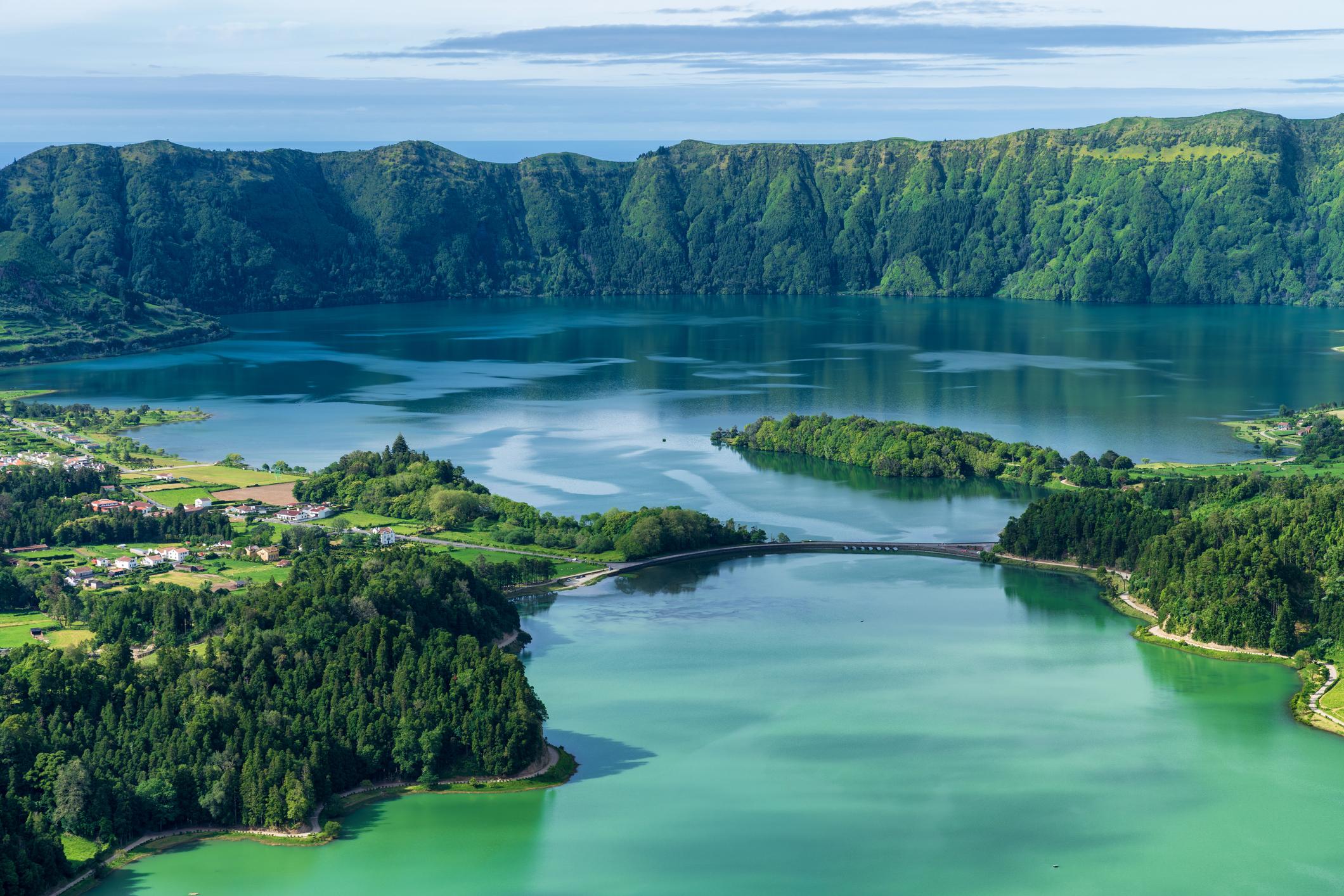 A sunny day above Lagoa do Fogo on the island of São Miguel. Photo: Getty