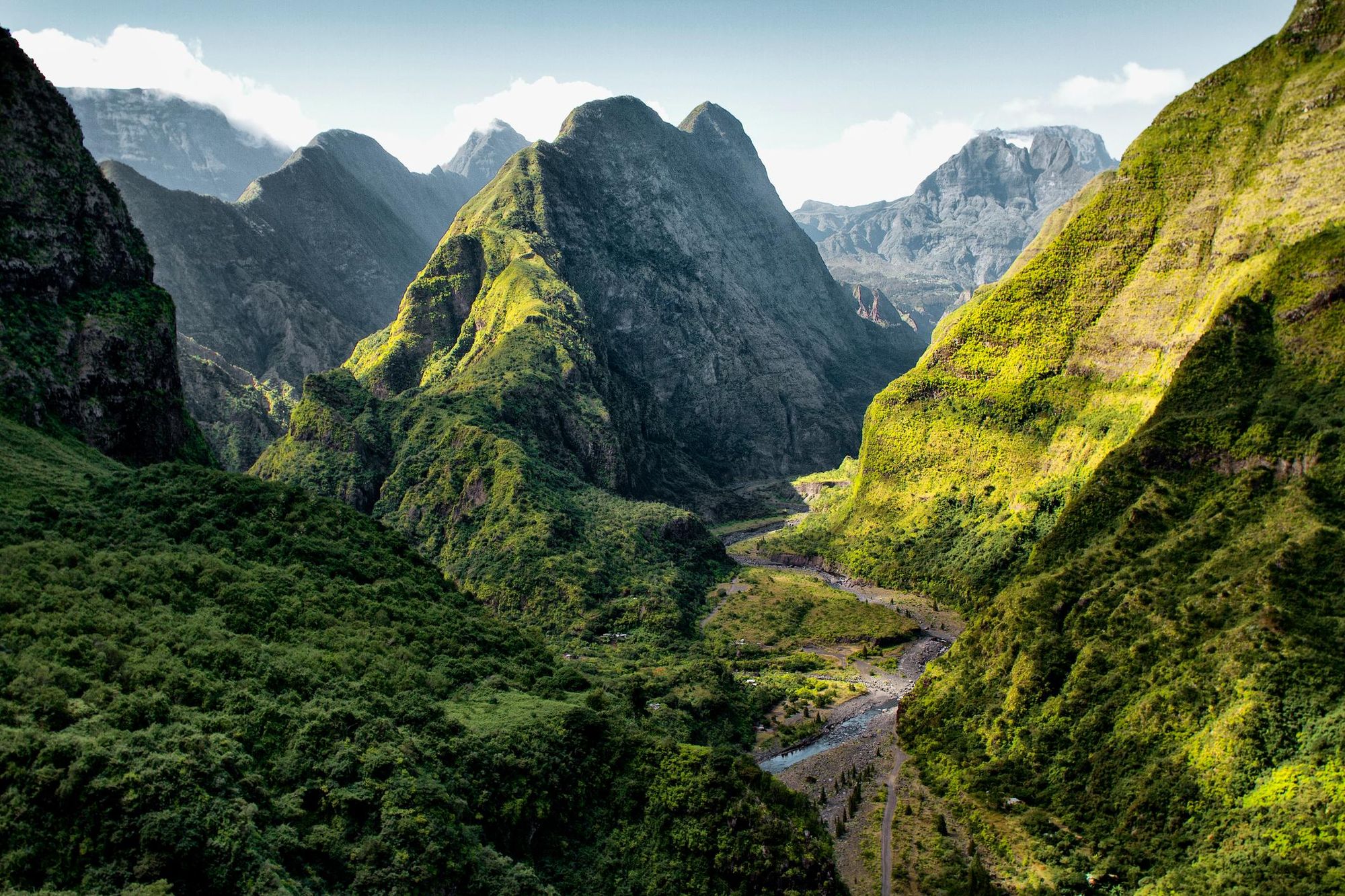 The landscape of the Mafate Cirque on Reunion Island. Photo: Getty