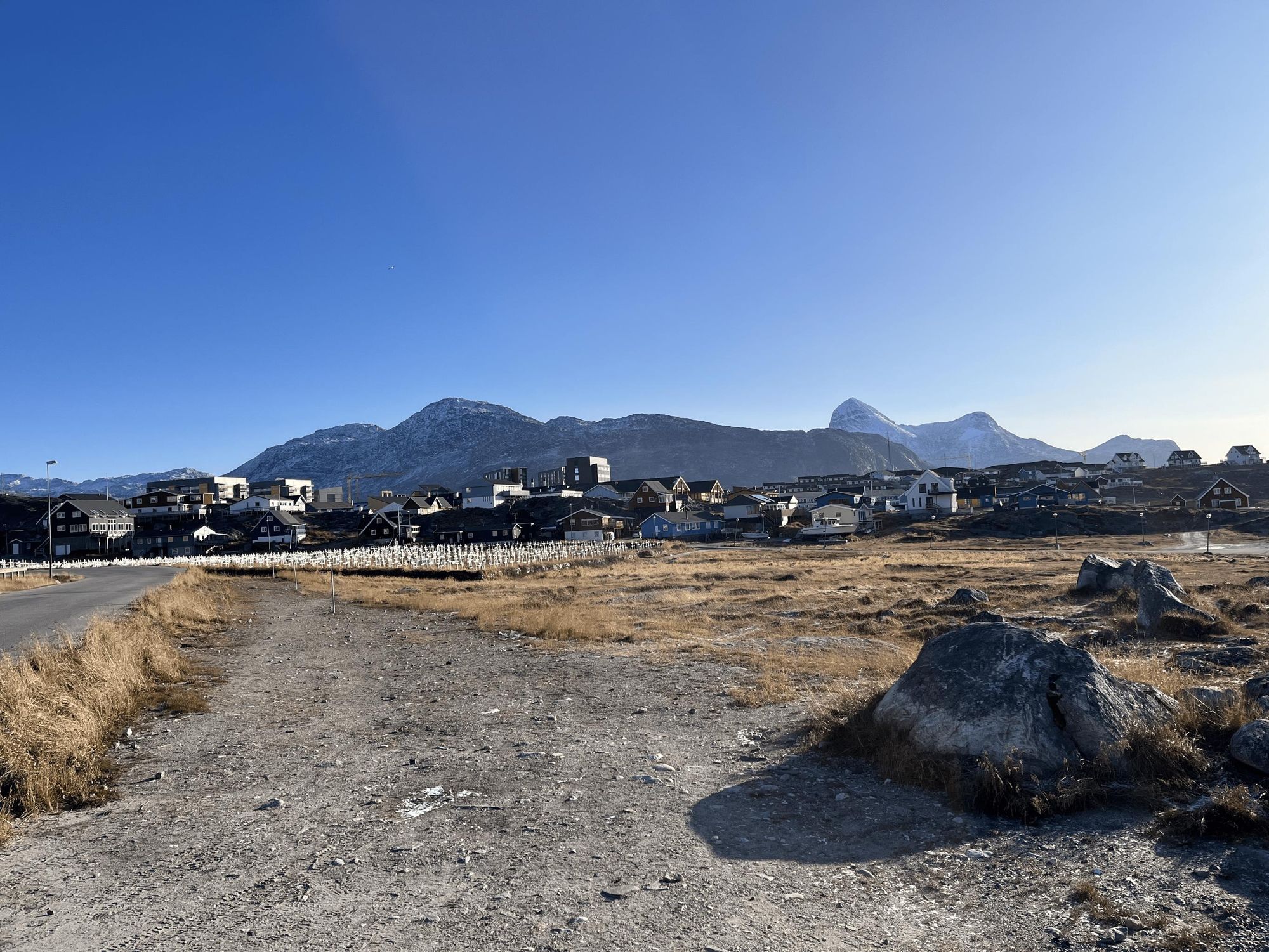 The mountains which backdrop Nuuk, Greenland. Photo: Thea de Gallier