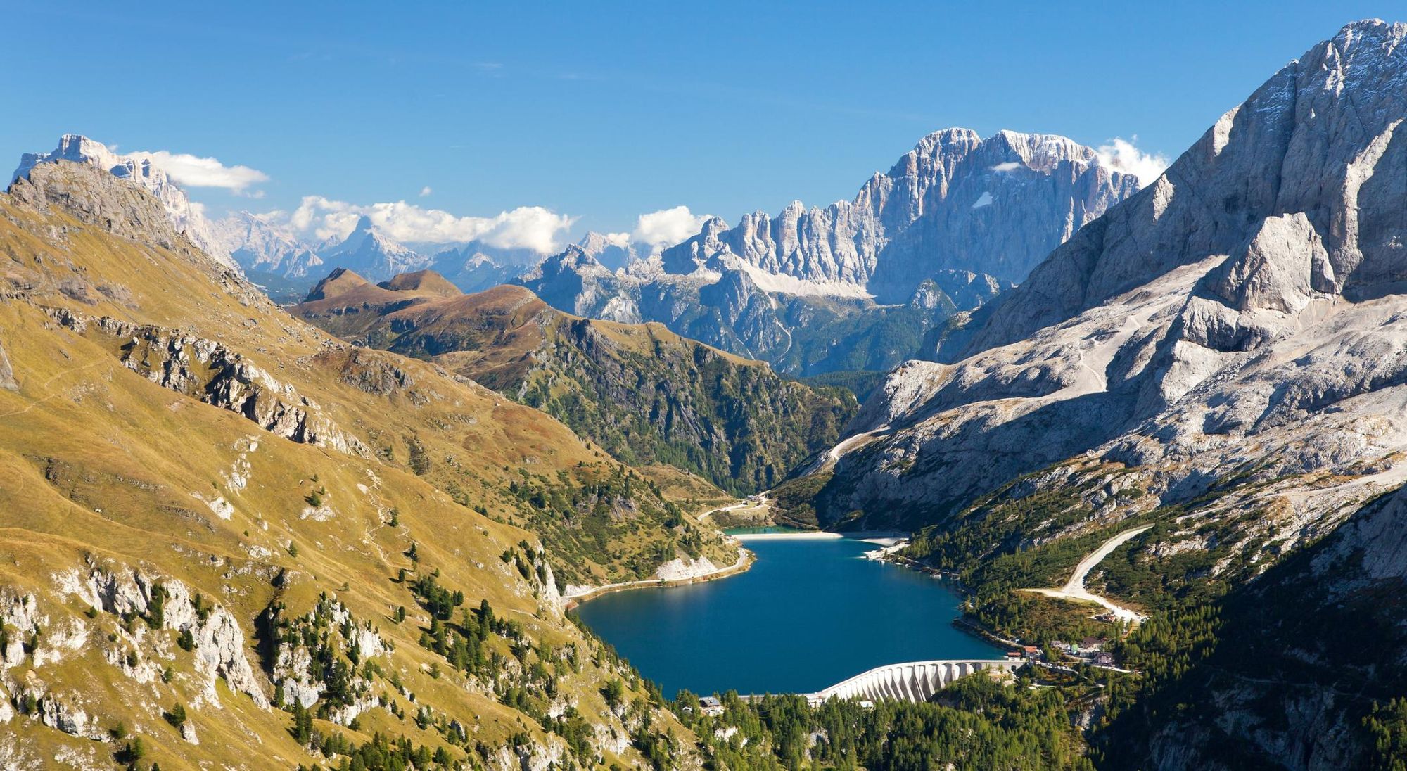 Fedaia Lake, which you'll pass on the Alta Via 2. Photo: Getty.