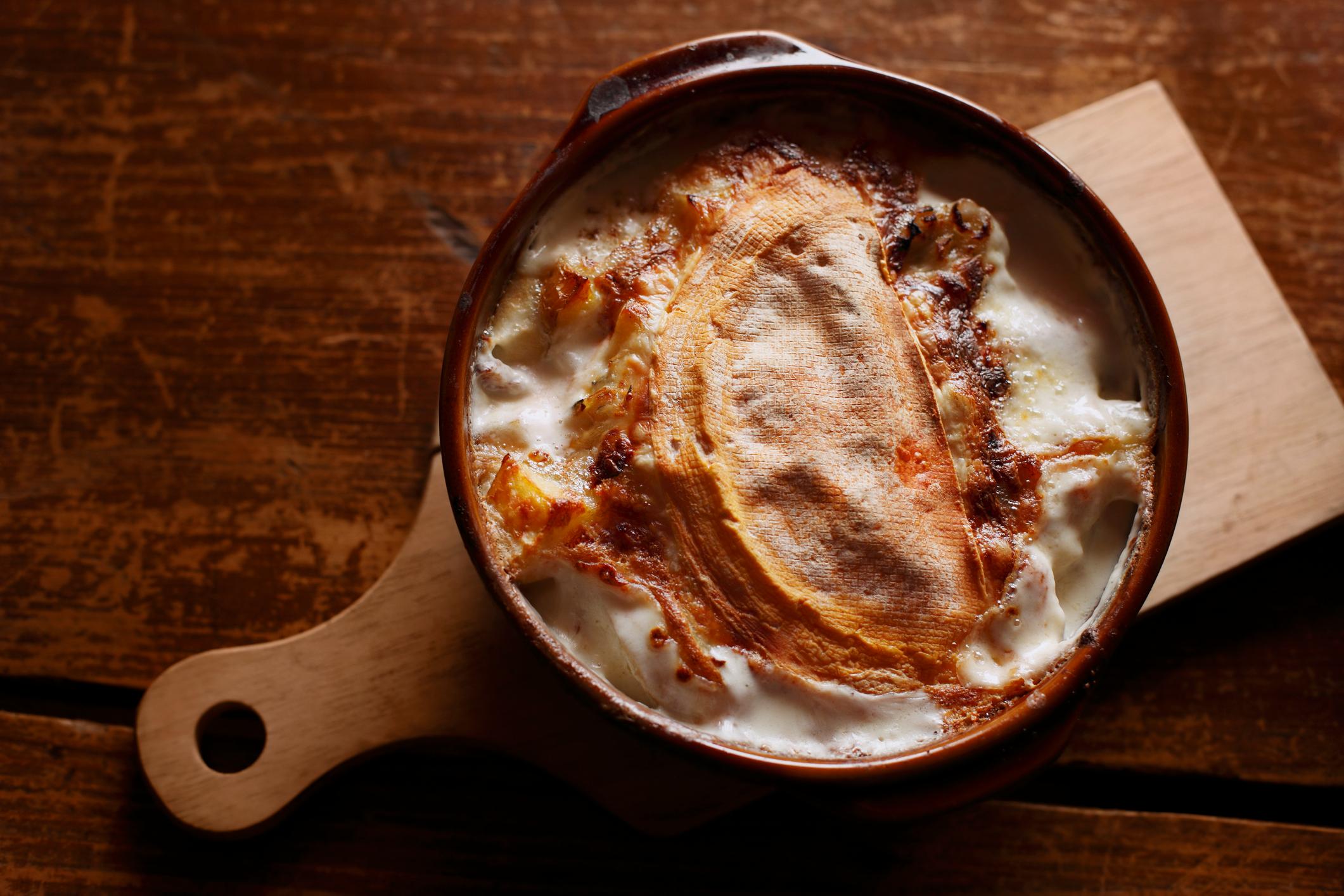 A traditional cheesy tartiflette dish, popular mountain food in France. Photo: Getty