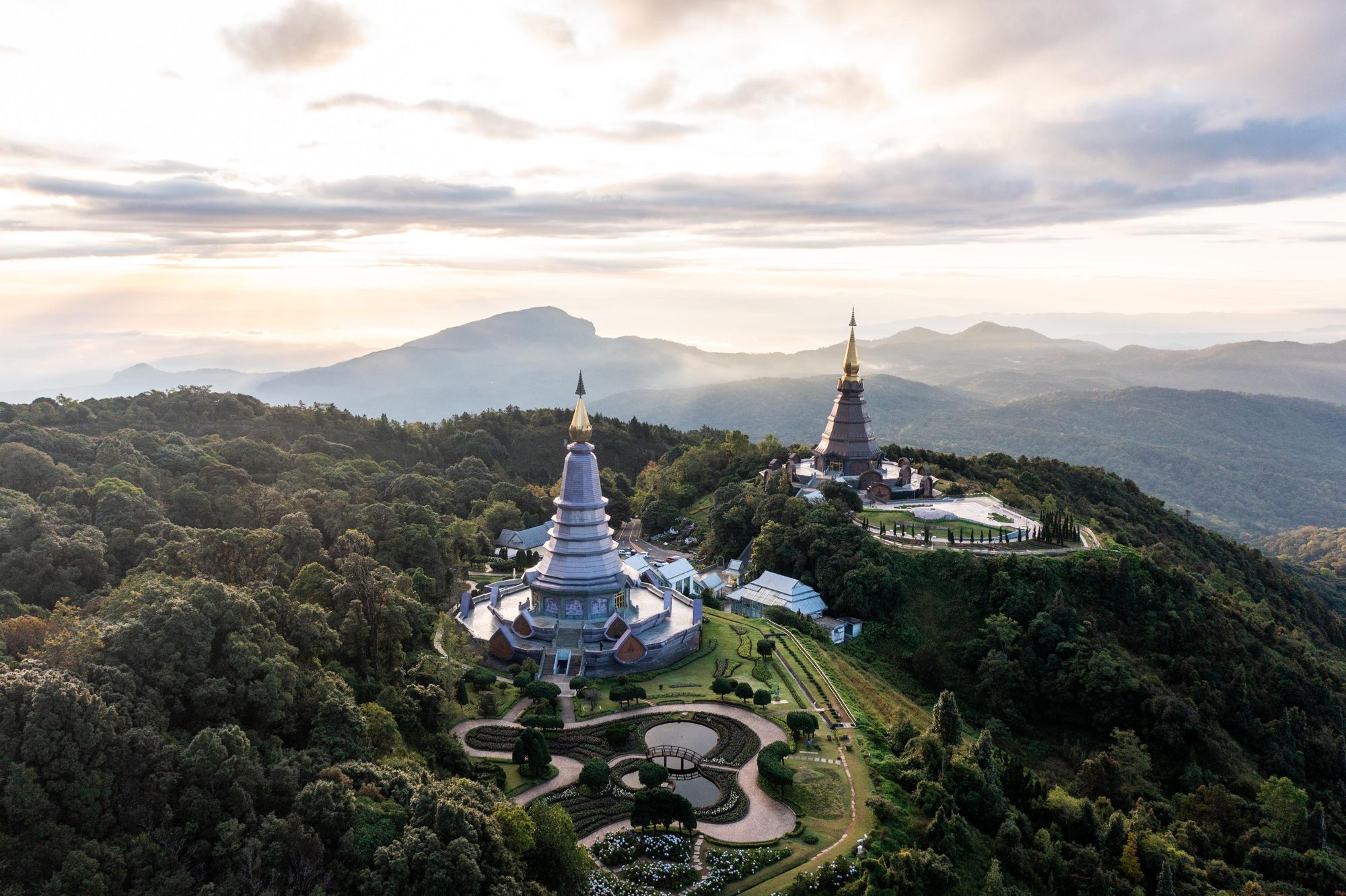 The two chedis near the summit of Doi Inthanon, the highest mountain in Thailand. Photo: Getty