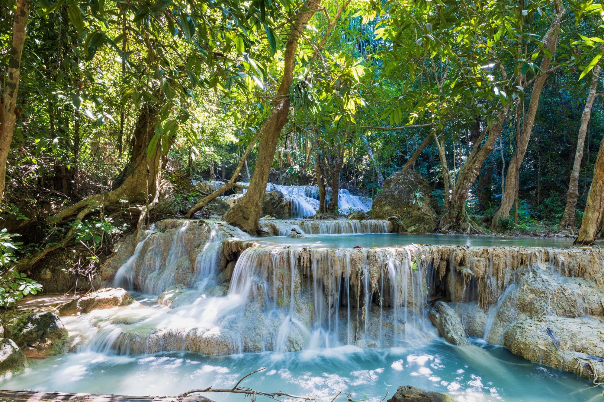 One of the many waterfalls of Erawan National Park. Photo: Getty