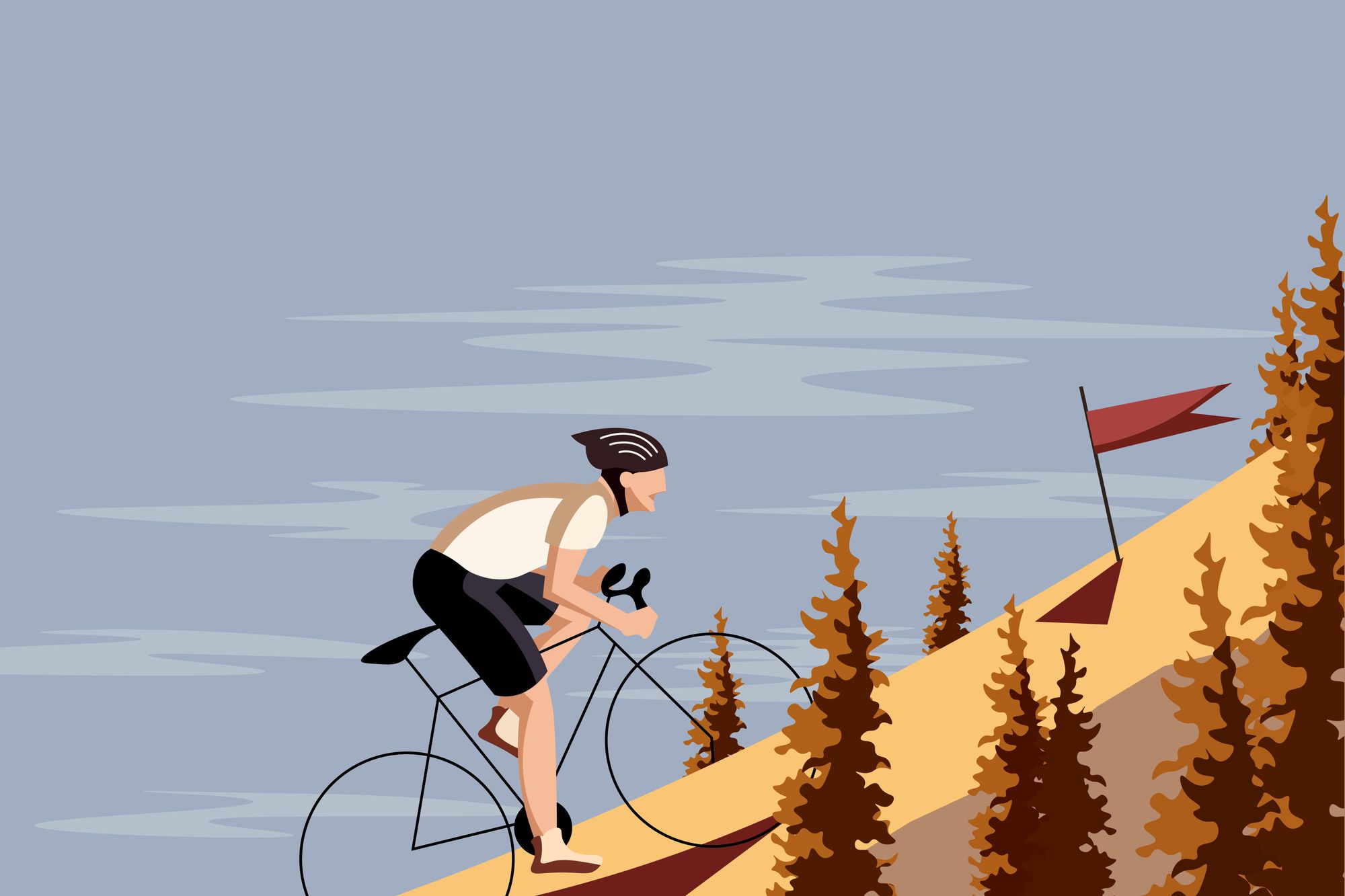 An illustration of a cyclist racing up a hill. Credit: Getty