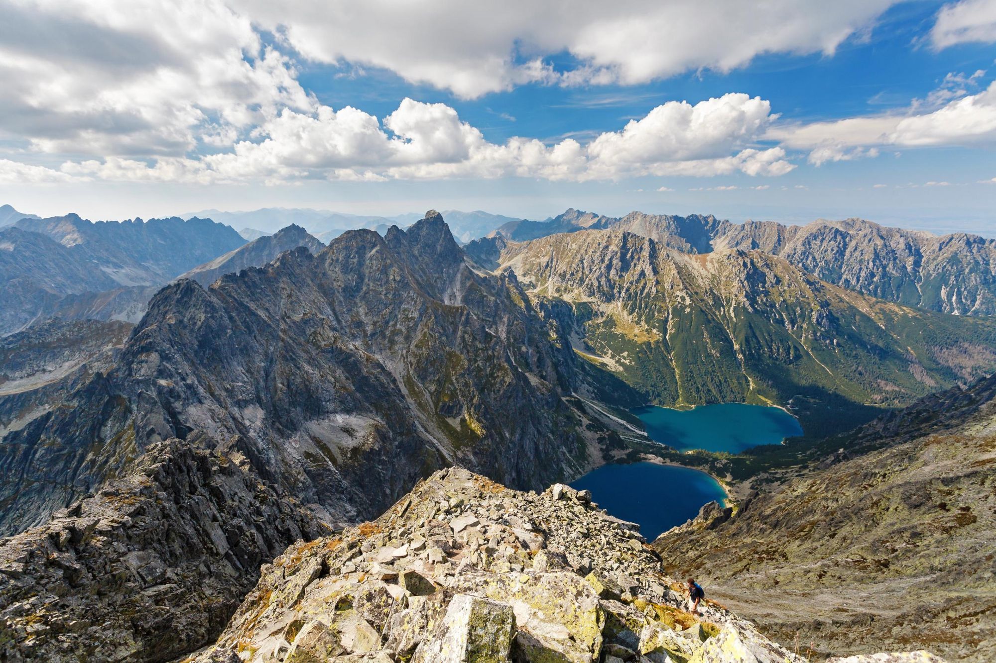 The view back to Morskie Oko and Black Lake from the high peaks of Rysy. Photo: Getty