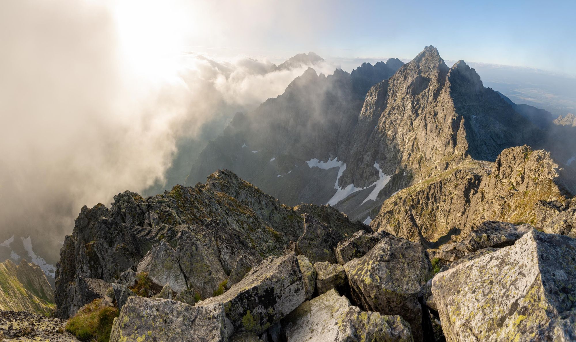 A panoramic view from the Slovakian peak of Rysy, looking out over Slovakia and Poland. Photo: Getty