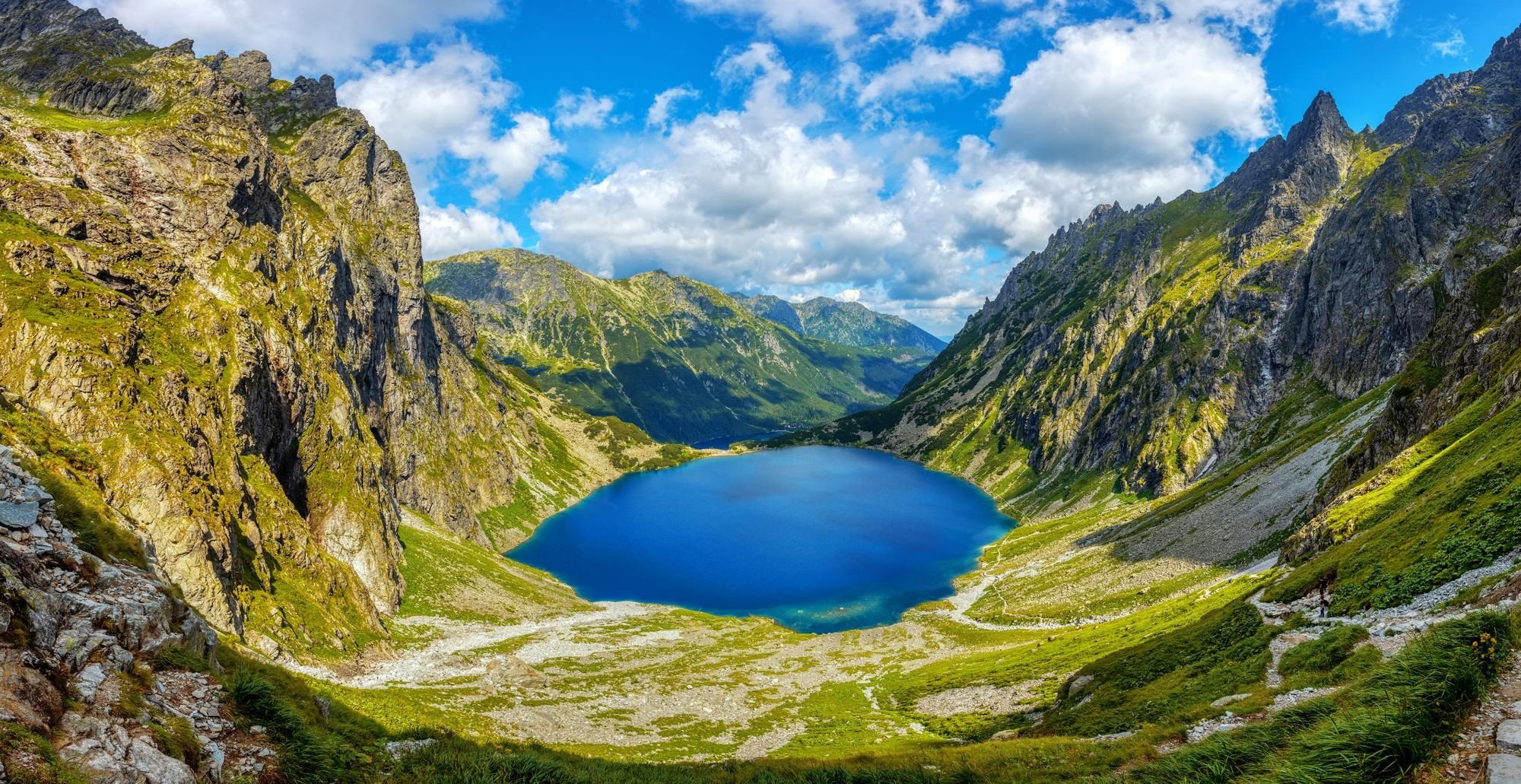 A panoramic view of the two lakes, Morskie Oko and Black lake, from the route up to Rysy. Photo: Getty