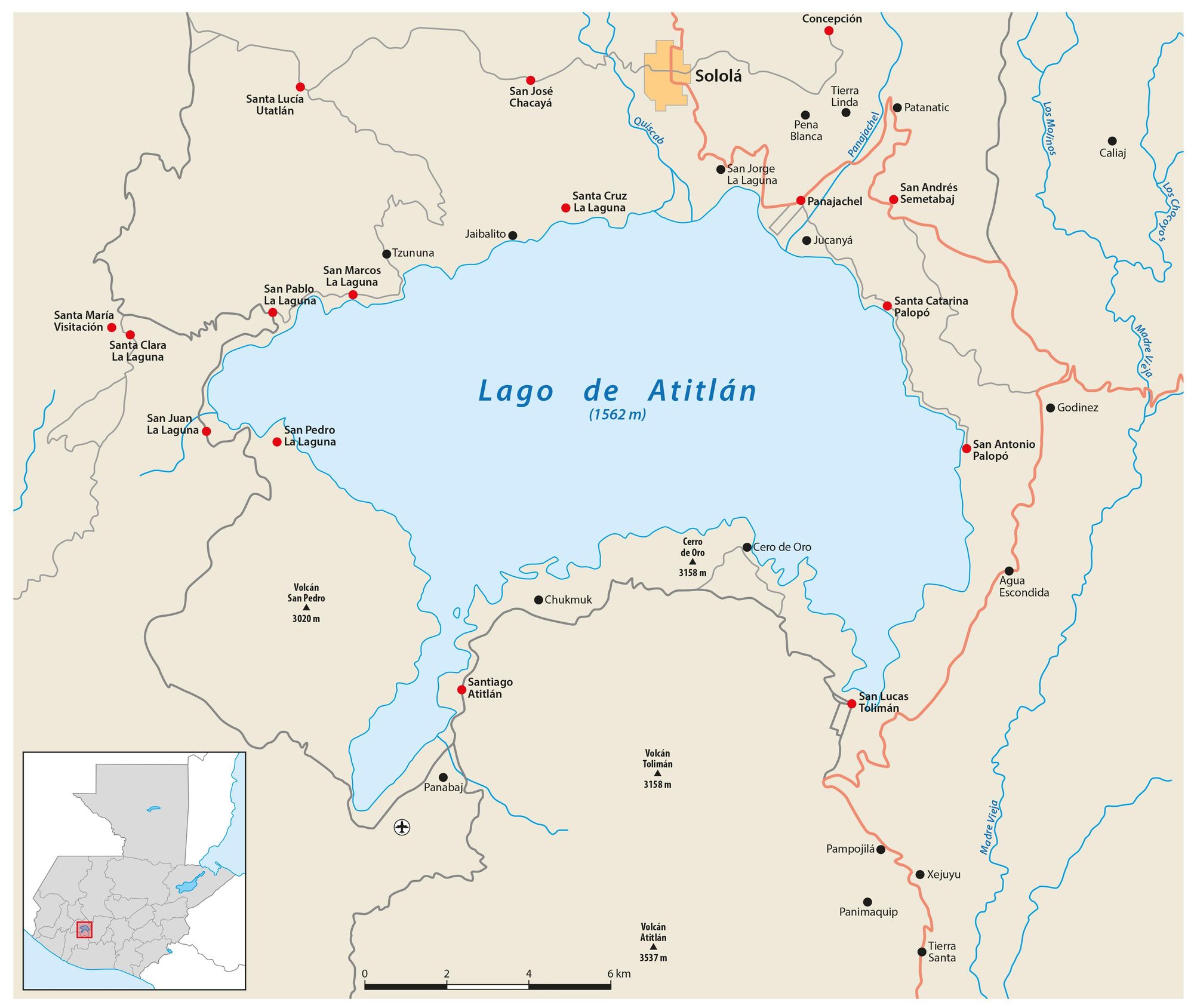 This Lake Atitlán map shows the villages surrounding the lake. Illustration: Getty.