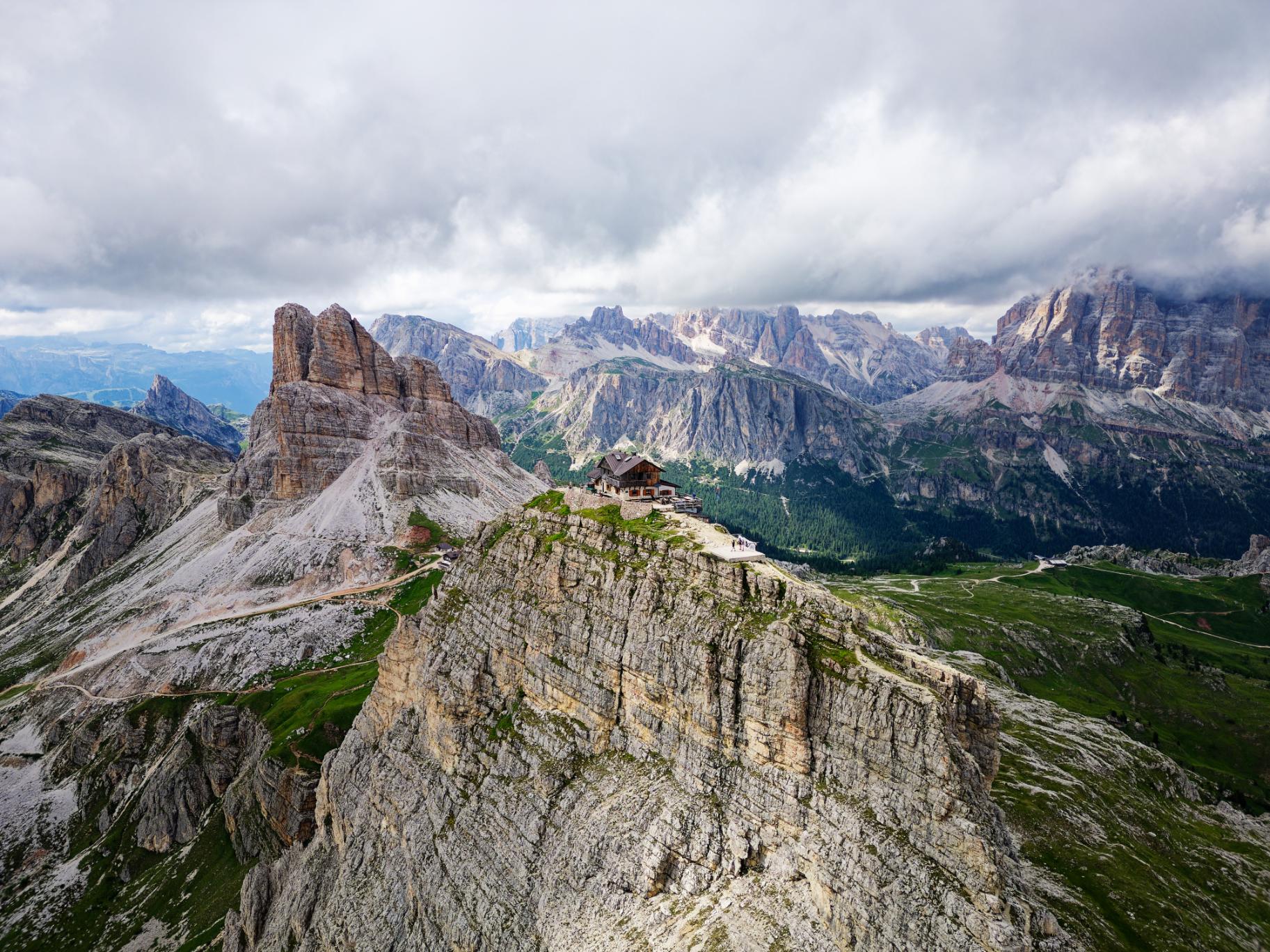 Refugio Nuvolau, which you'll pass on the Via Ferrata Ra Gusela. Photo: Getty.