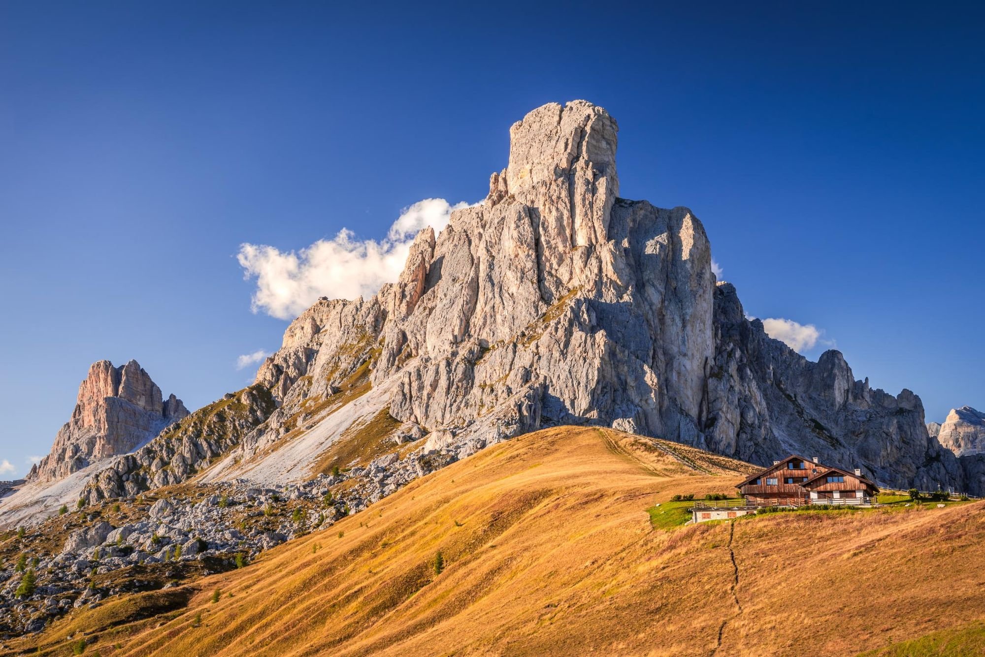 Passo Giau, with the mountain of Ra Gusela in the background. Photo: Getty.